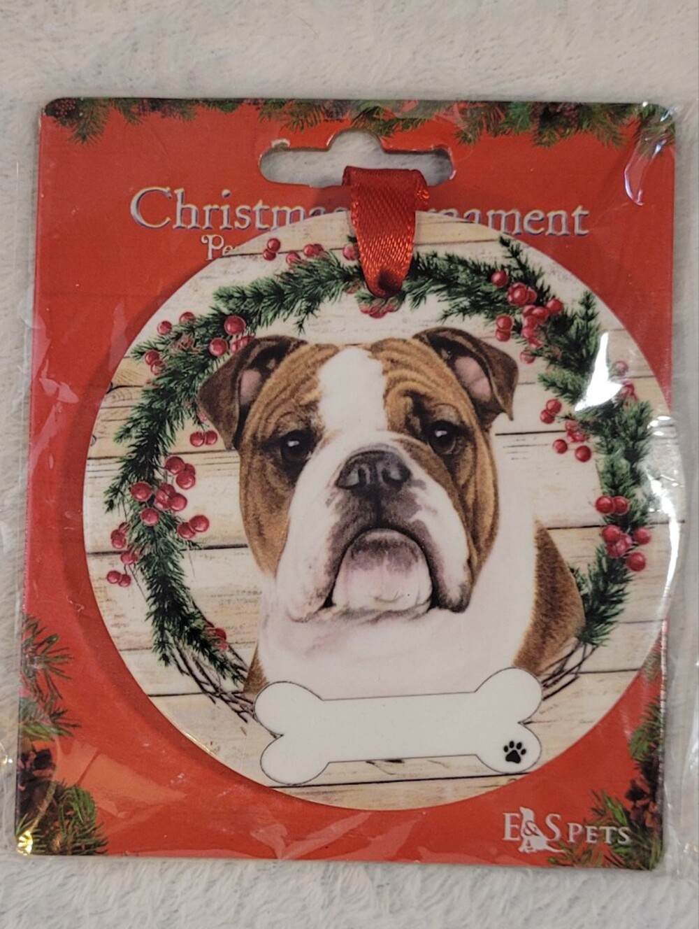 Kohl's Brown and White Bulldog Christmas Ornament